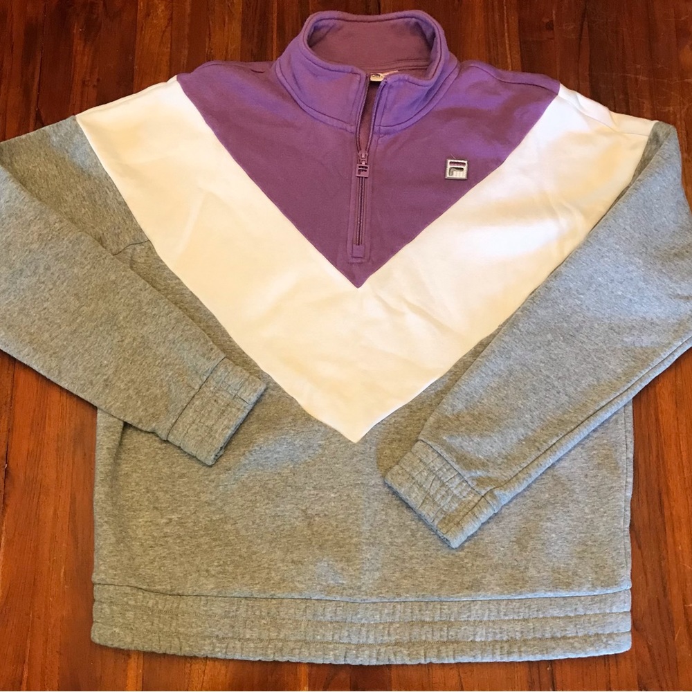 Vintage FILA 1/4 zip pullover sweatshirt, colorblock, lavender, white, gray, XL